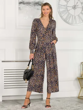 Kylie Long Sleeve Jumpsuit, Navy Animal