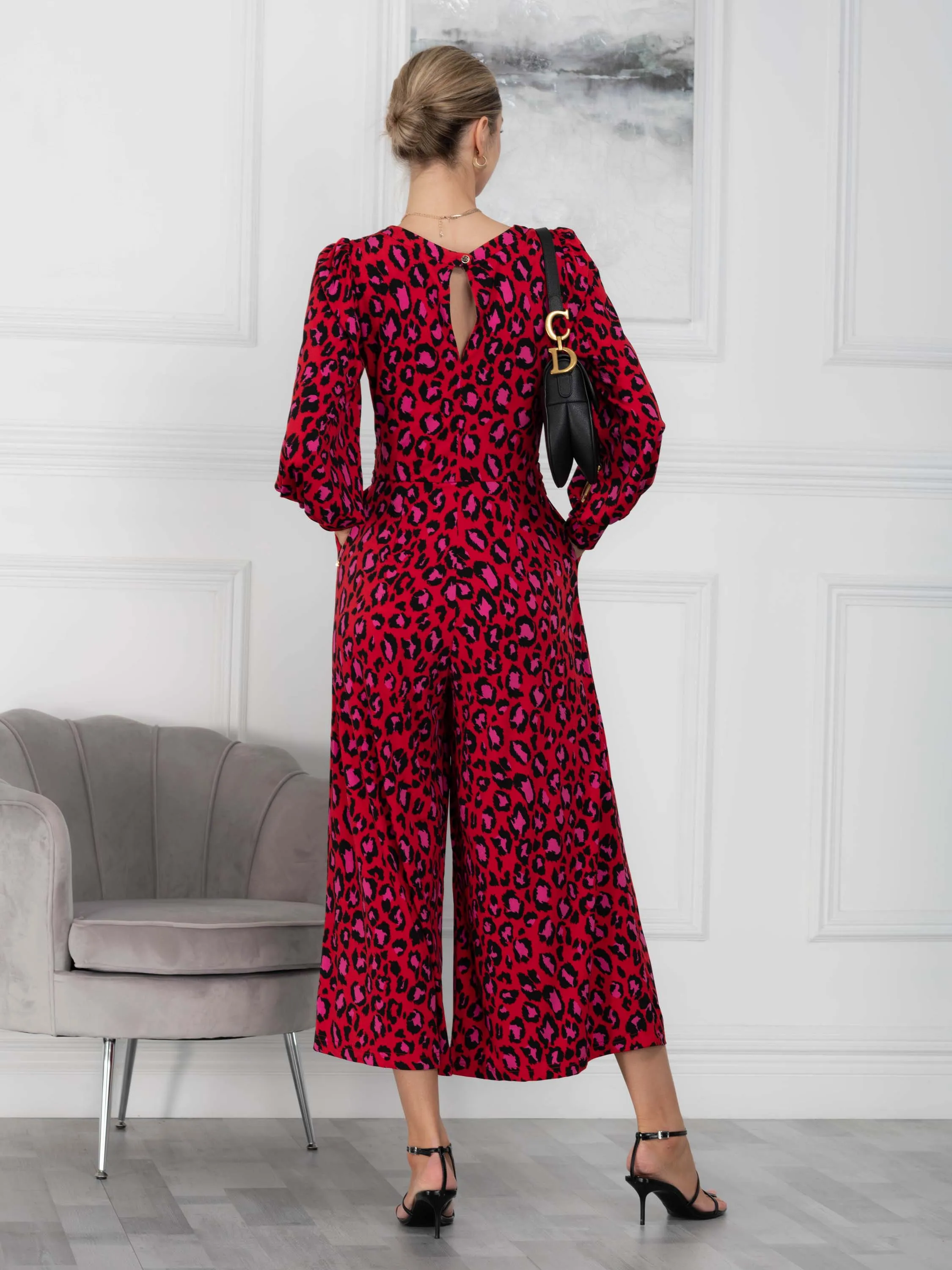 Kylie Long Sleeve Jumpsuit, Red Animal