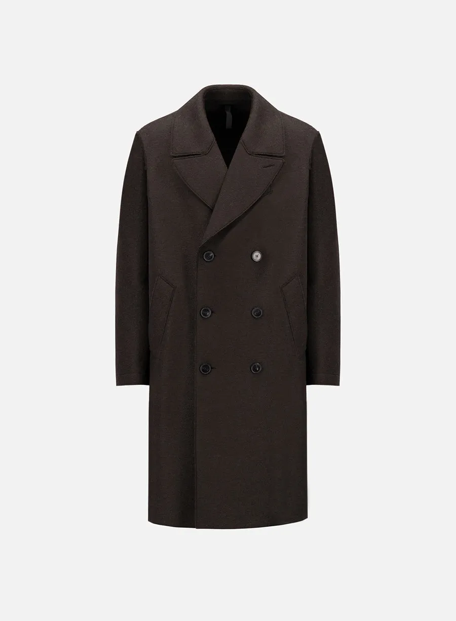 Long peacoat pressed wool - Dark Brown