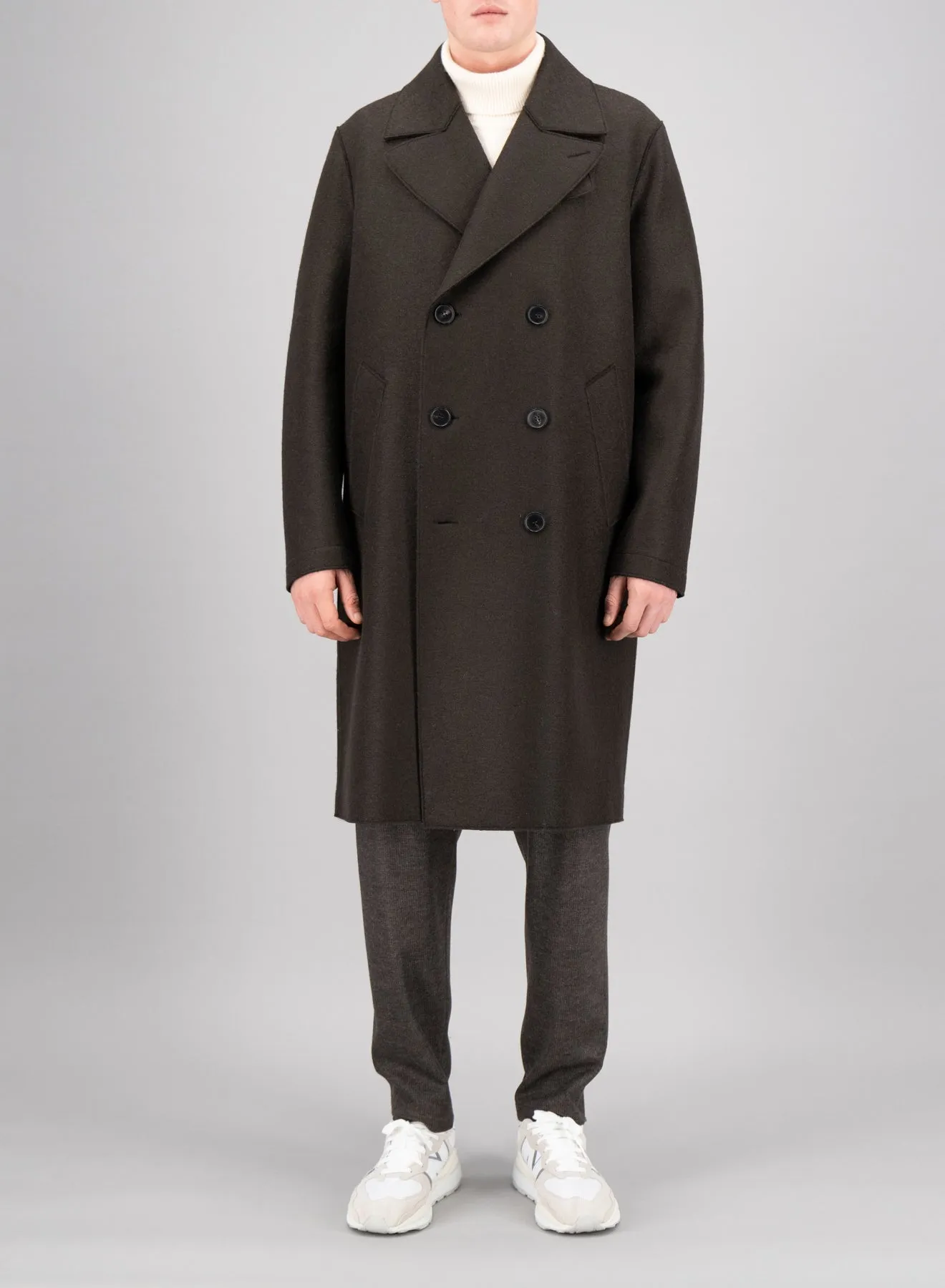 Long peacoat pressed wool - Dark Brown