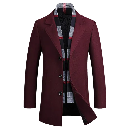 Men Stylish Detachable Scarf Single Breasted Woollen Coats