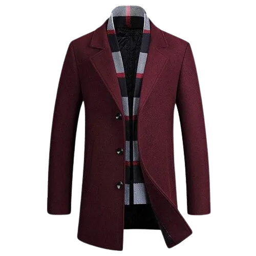 Men Stylish Detachable Scarf Single Breasted Woollen Coats