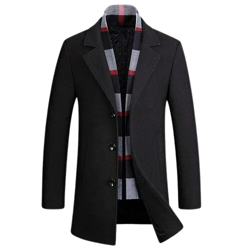 Men Stylish Detachable Scarf Single Breasted Woollen Coats