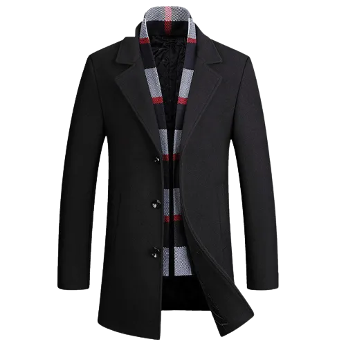 Men Stylish Detachable Scarf Single Breasted Woollen Coats