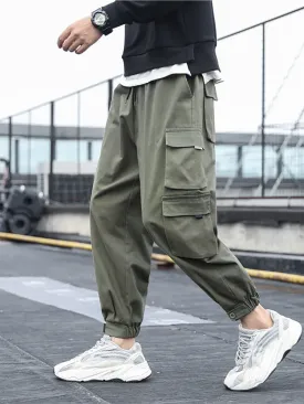 Men'S Drawstring Cotton Cargo Pants