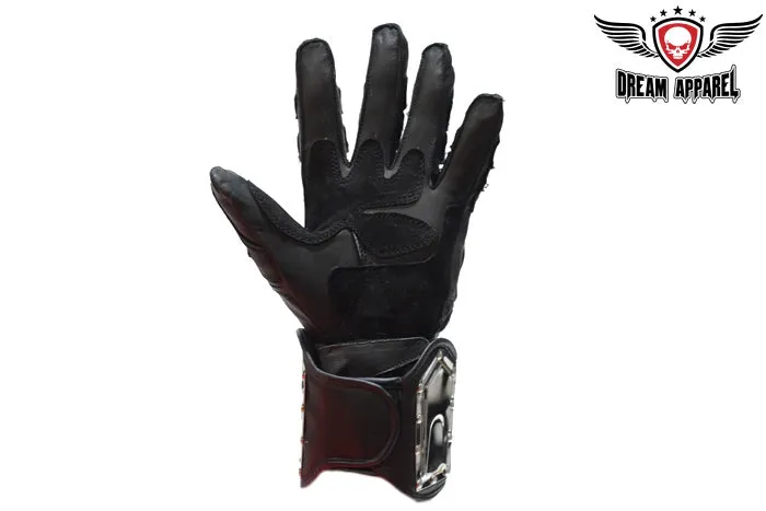 Men's Leather Racing Gloves With metal Knuckle Protector