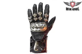 Men's Leather Racing Gloves With metal Knuckle Protector