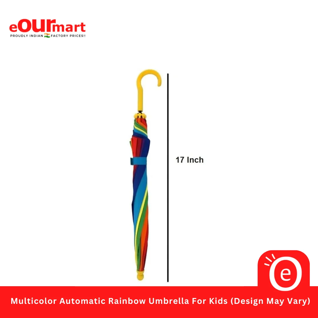 Multicolor Automatic Rainbow Umbrella For Kids, 17 Inch (Design May Vary)