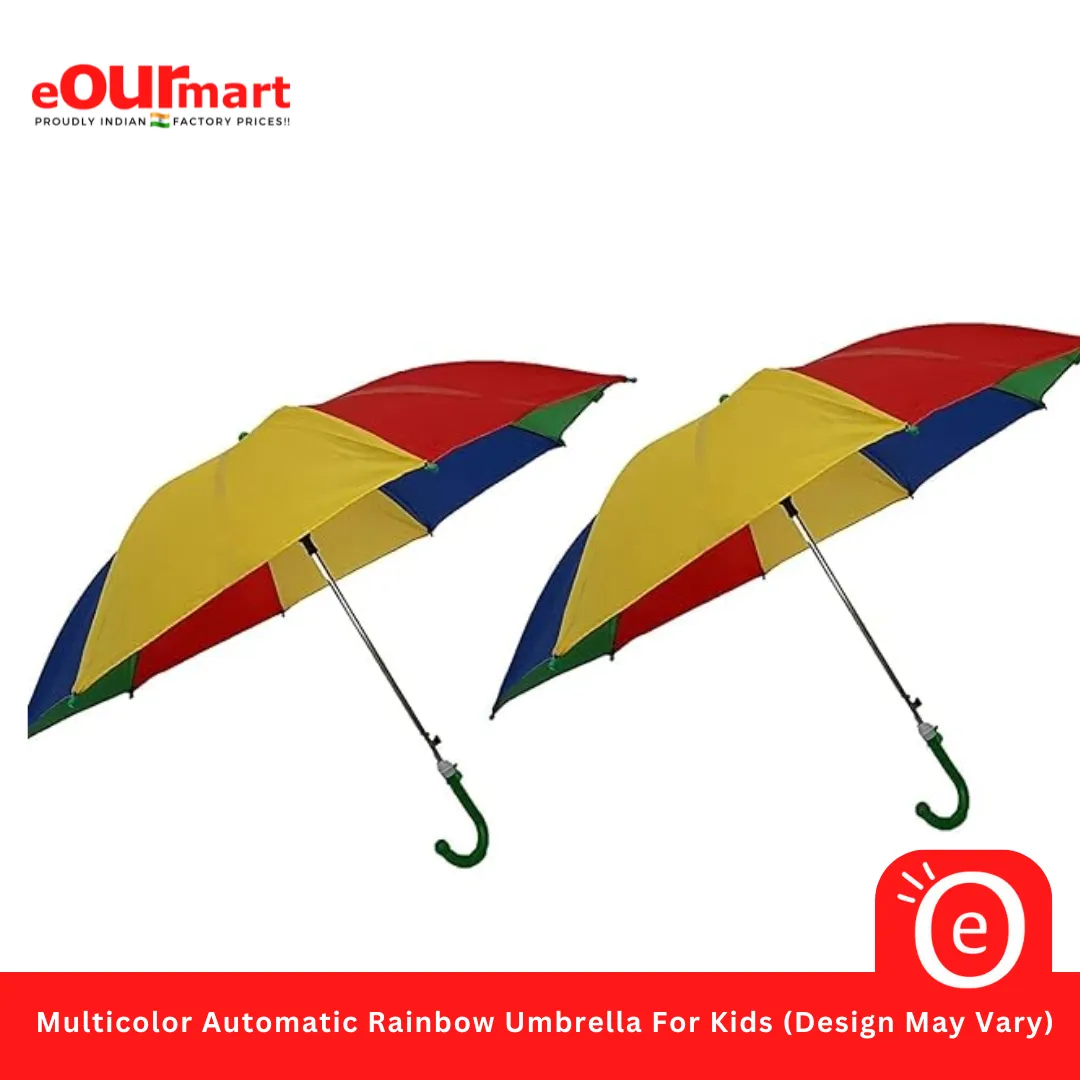 Multicolor Automatic Rainbow Umbrella For Kids, 17 Inch (Design May Vary)