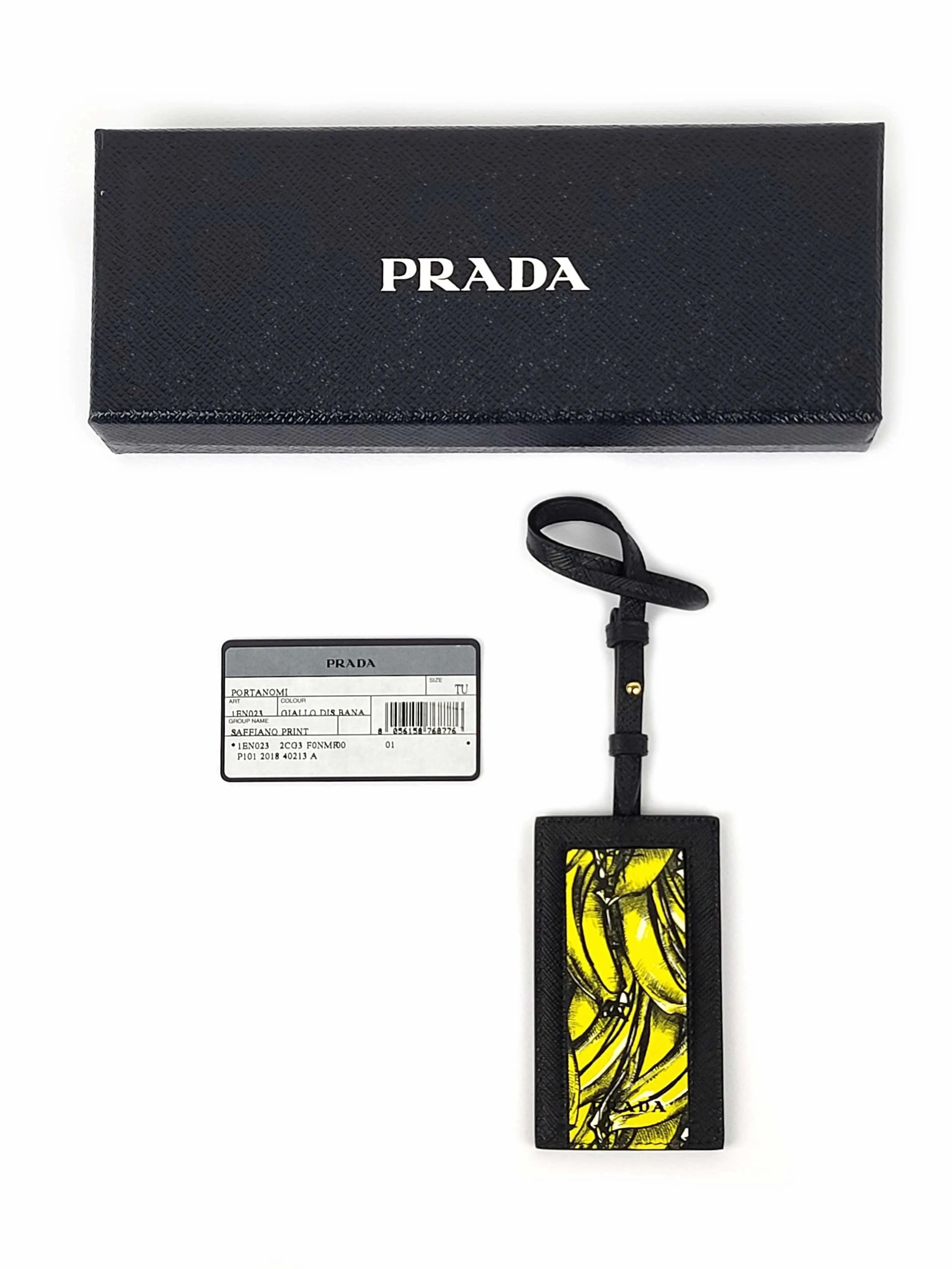 Prada Banana Saffiano Leather Name Tag Keychain Iconic Prada