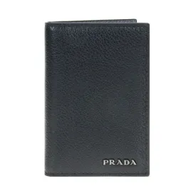 Prada Black Grey Vitello Micro Grain Vertical Card Holder Wallet