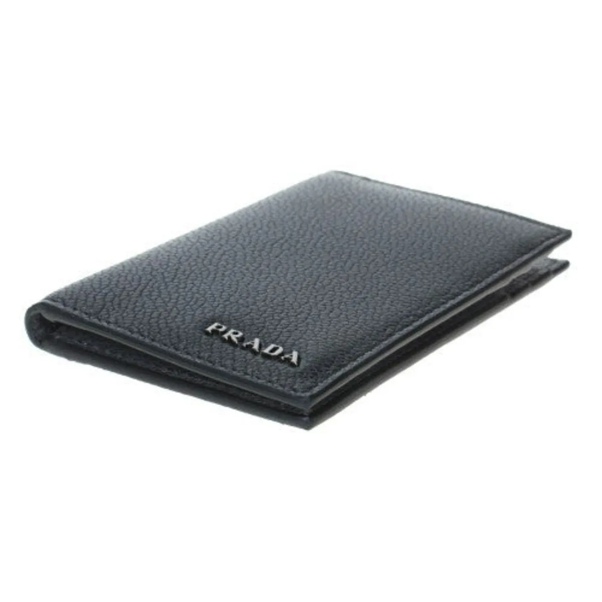 Prada Black Grey Vitello Micro Grain Vertical Card Holder Wallet