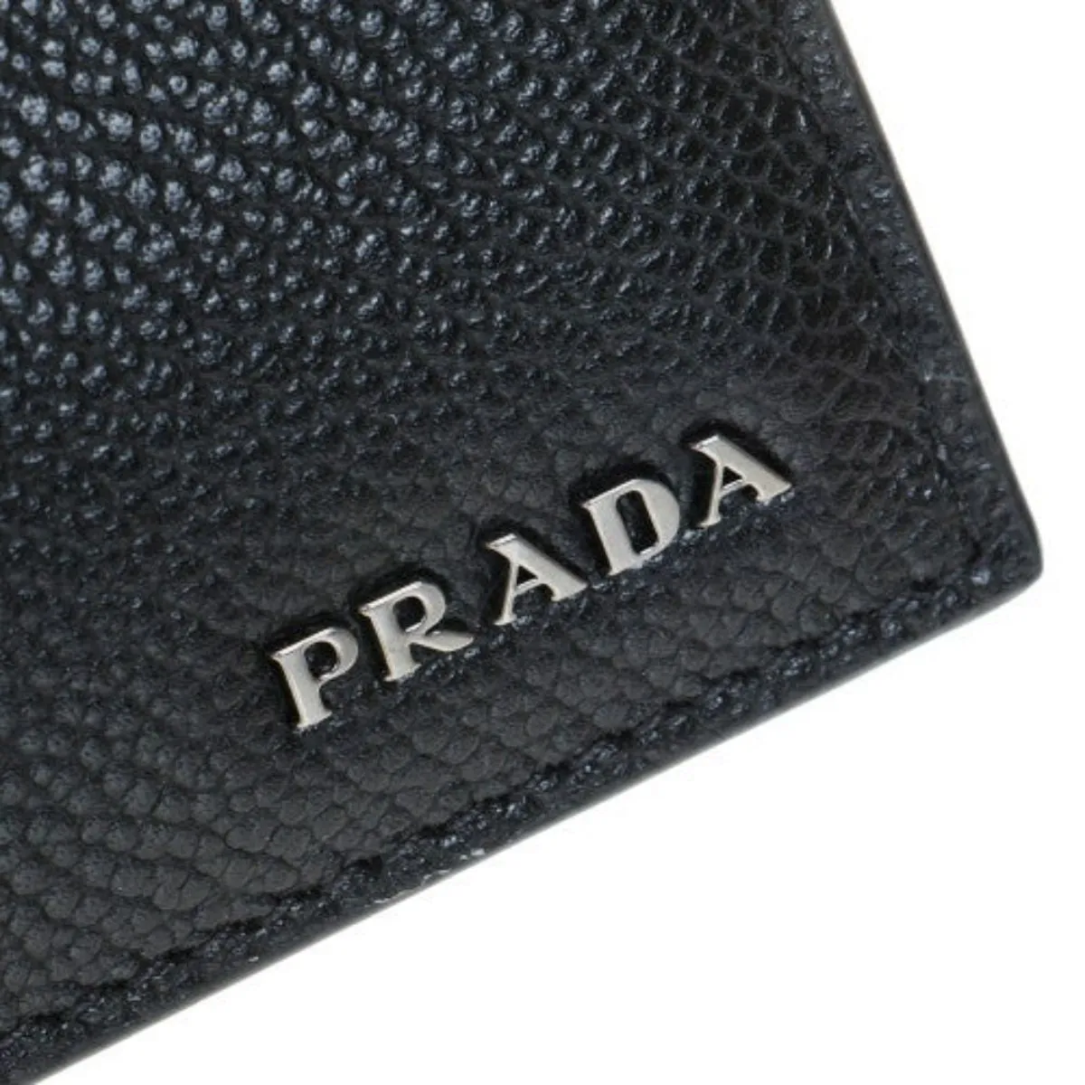 Prada Black Grey Vitello Micro Grain Vertical Card Holder Wallet