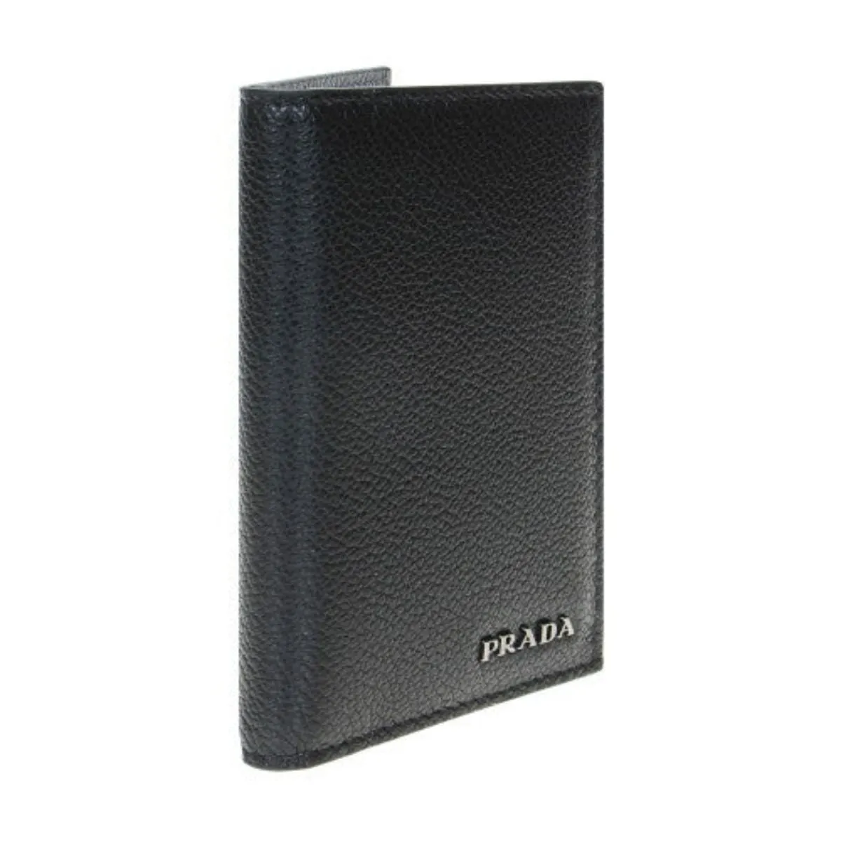 Prada Black Grey Vitello Micro Grain Vertical Card Holder Wallet