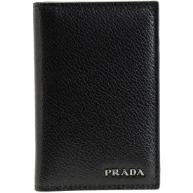 Prada Black Navy Vitello Micro Grain Mens Vertical Card Holder