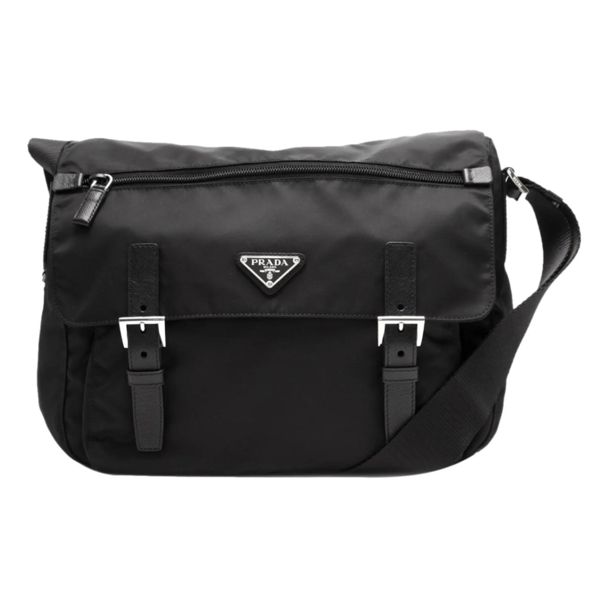 Prada Black Nylon Triangle Logo Messenger Bag