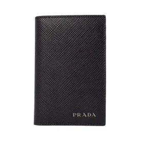 Prada Black Saffiano Leather Vertical Logo Card Holder