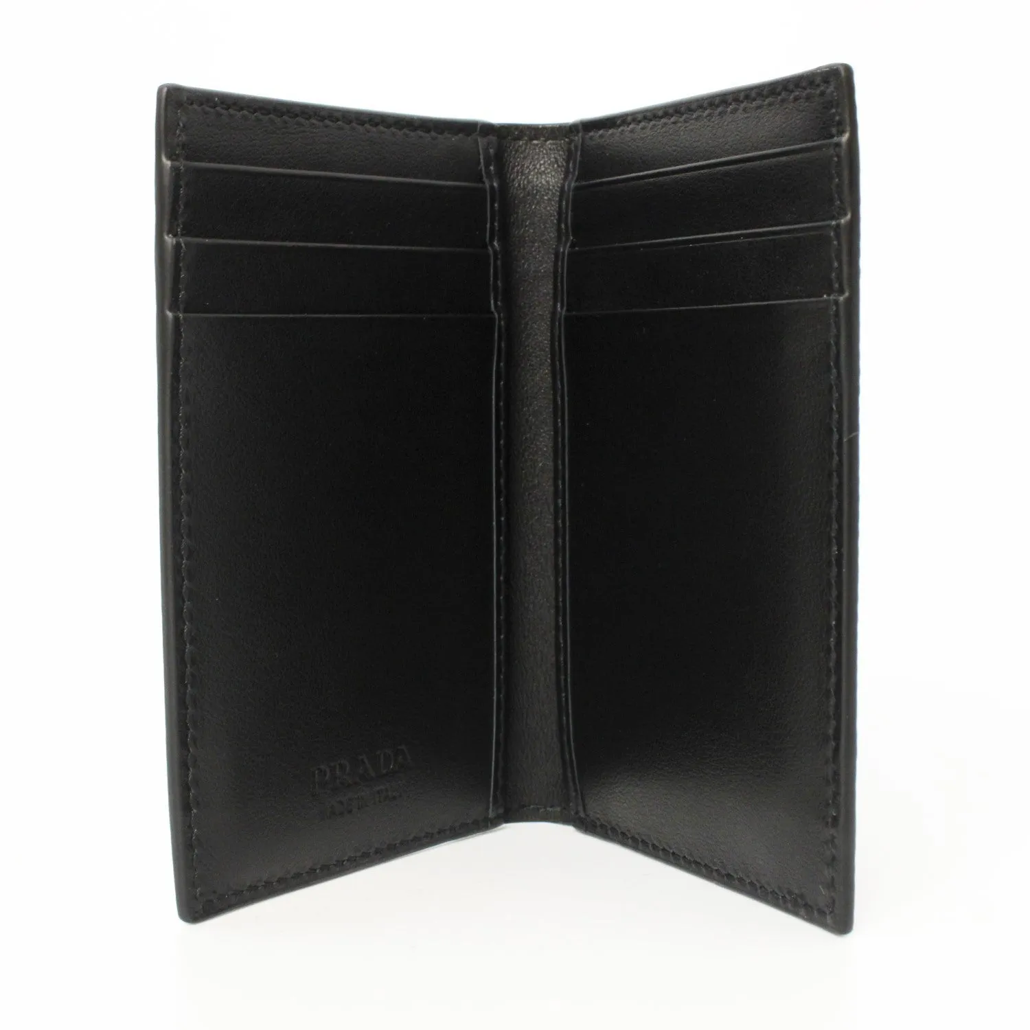 Prada Black Saffiano Leather Vertical Logo Card Holder