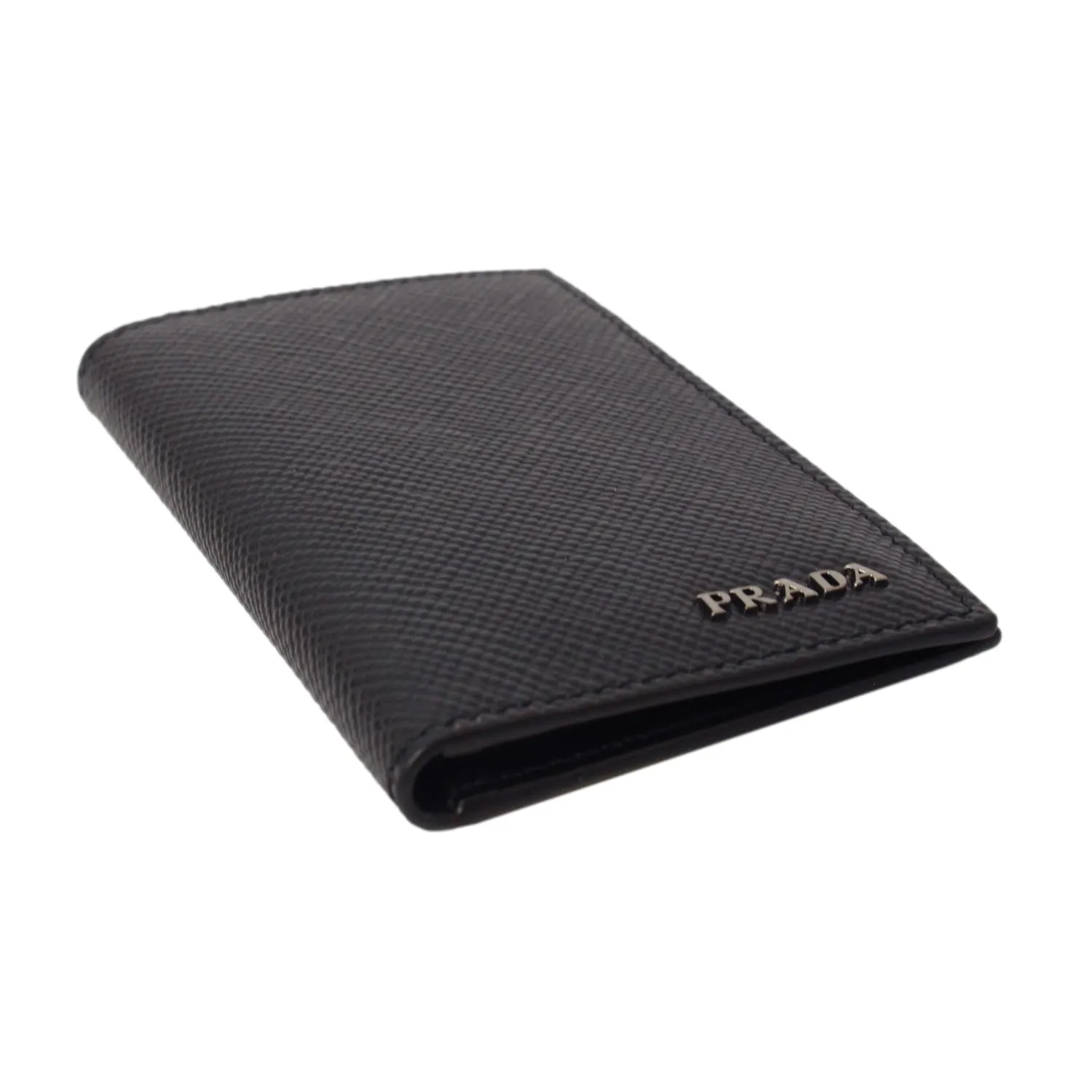 Prada Black Saffiano Leather Vertical Logo Card Holder