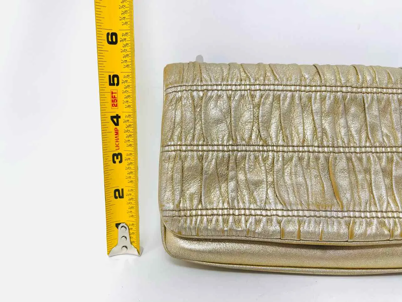 Prada Gold Convertible Ruched Leather AS IS Designer Crossbody Purse