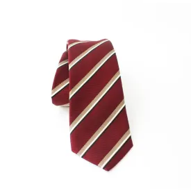 Prada Mens Neck Tie 100% Silk Bordeaux Red Gold Stripe Classic Pattern