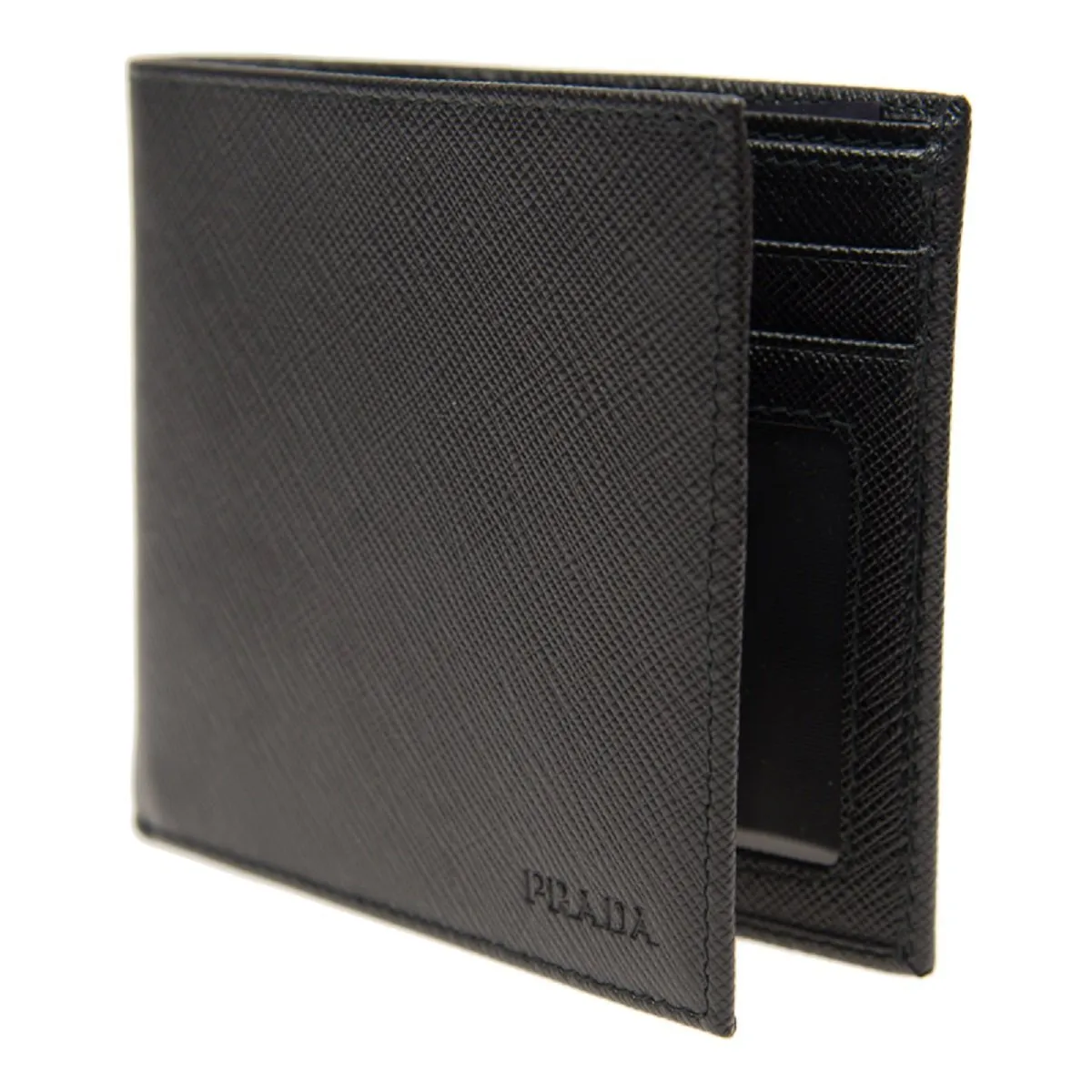 Prada Men's Saffiano Nero Black Bifold ID Wallet