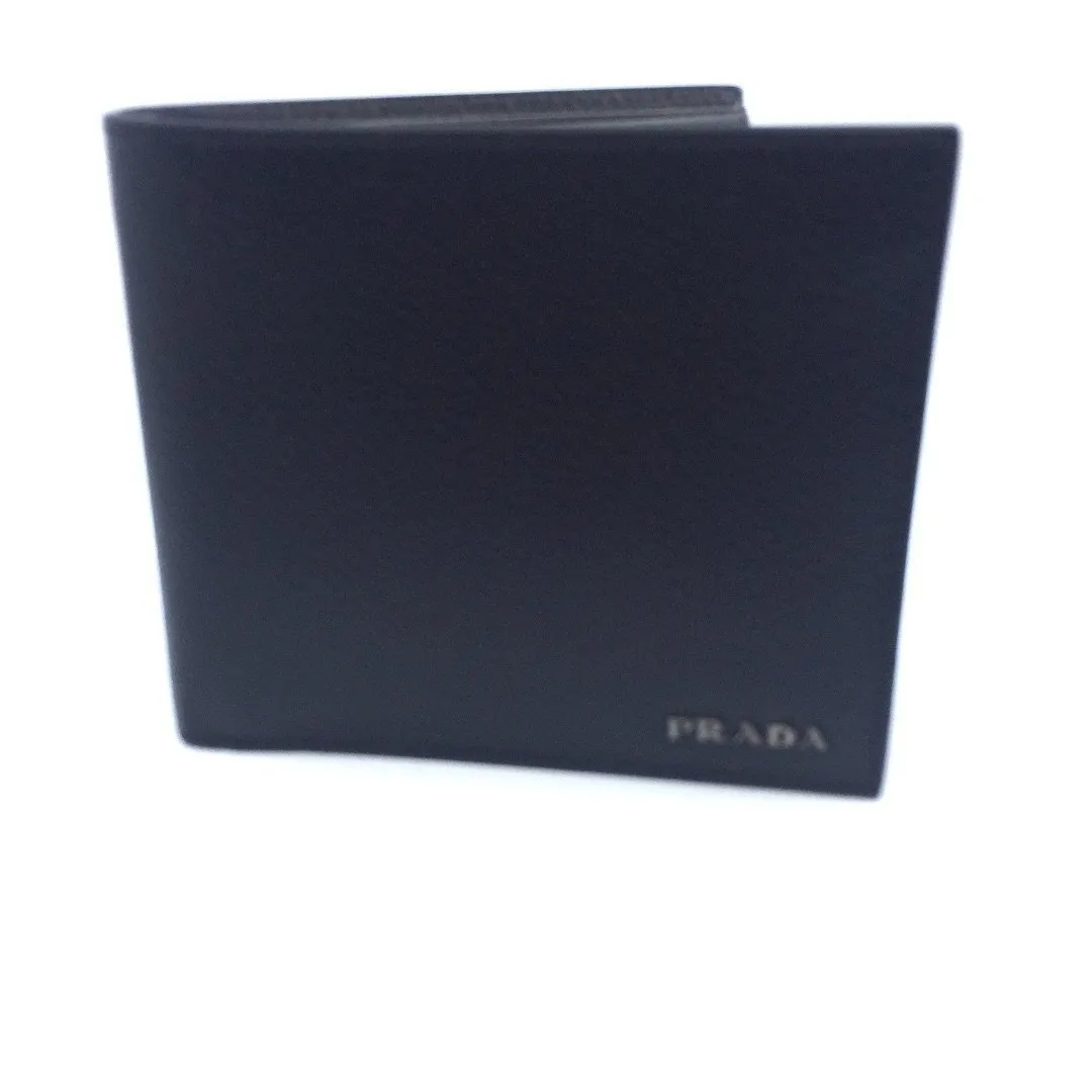 Prada Mens Wallet Black Gray Vitello Micro Grain Leather Bifold