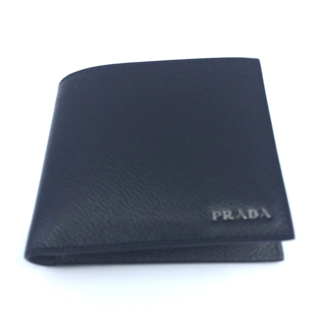 Prada Mens Wallet Black Gray Vitello Micro Grain Leather Bifold