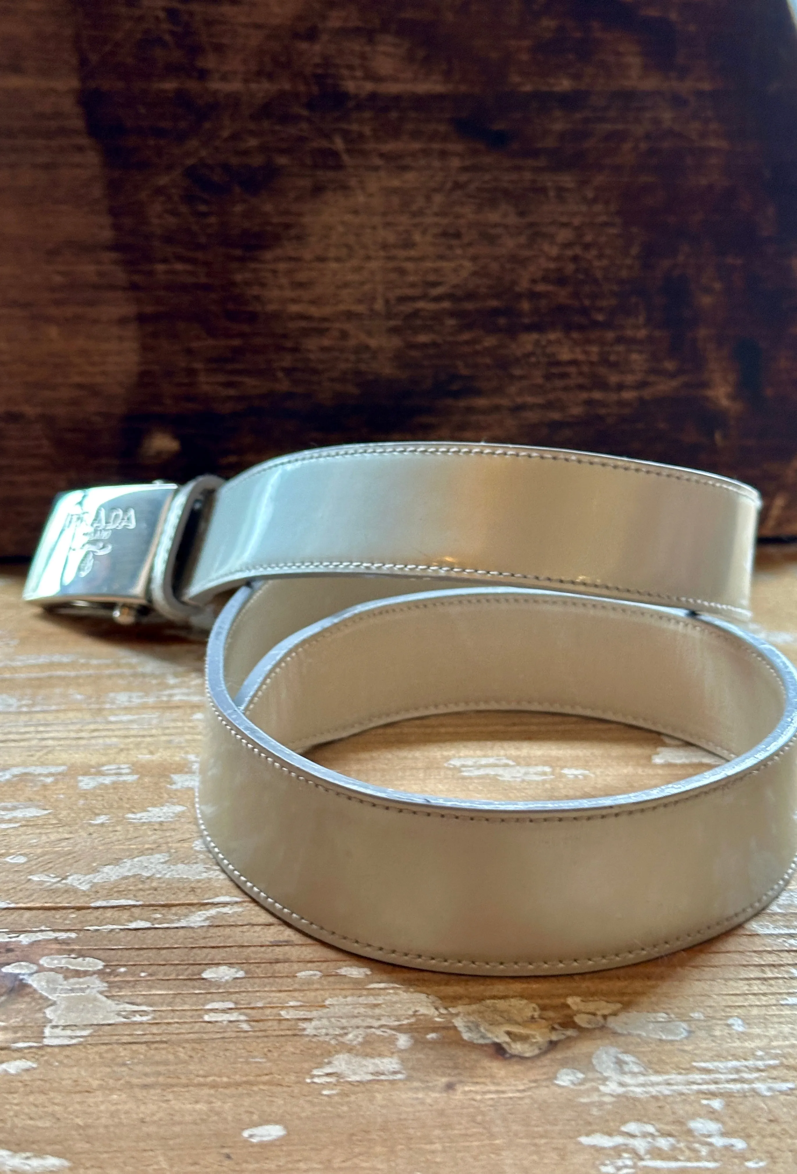 PRADA Milano 90s Silver  Leather Belt • Small