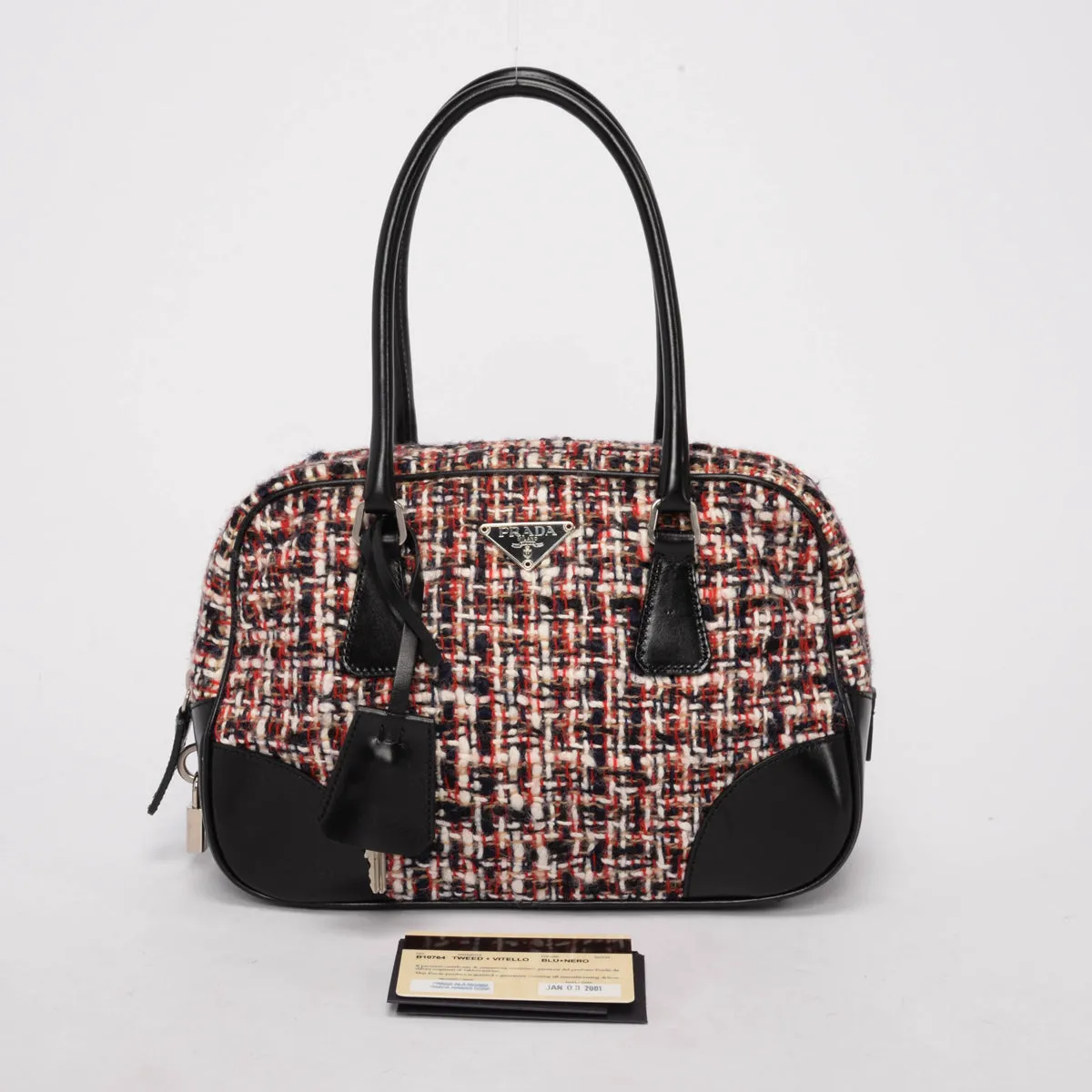 Prada Red Tweed & Vitello Mini Boston Bag