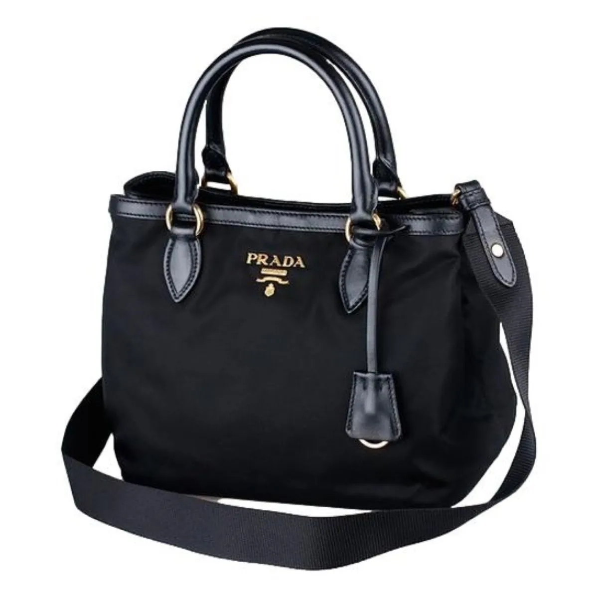 Prada Tessuto Nylon Black Saffiano Small Handbag Satchel 1BA172