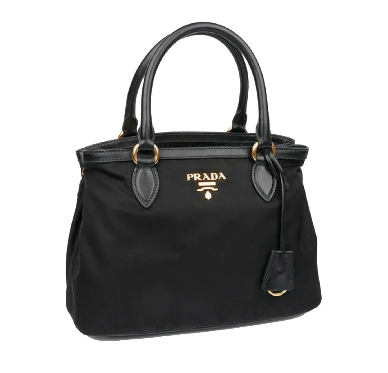 Prada Tessuto Nylon Black Saffiano Small Handbag Satchel 1BA172