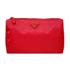 Prada Tessuto Rosso Red Nylon Large Costmetic Case Clutch Bag