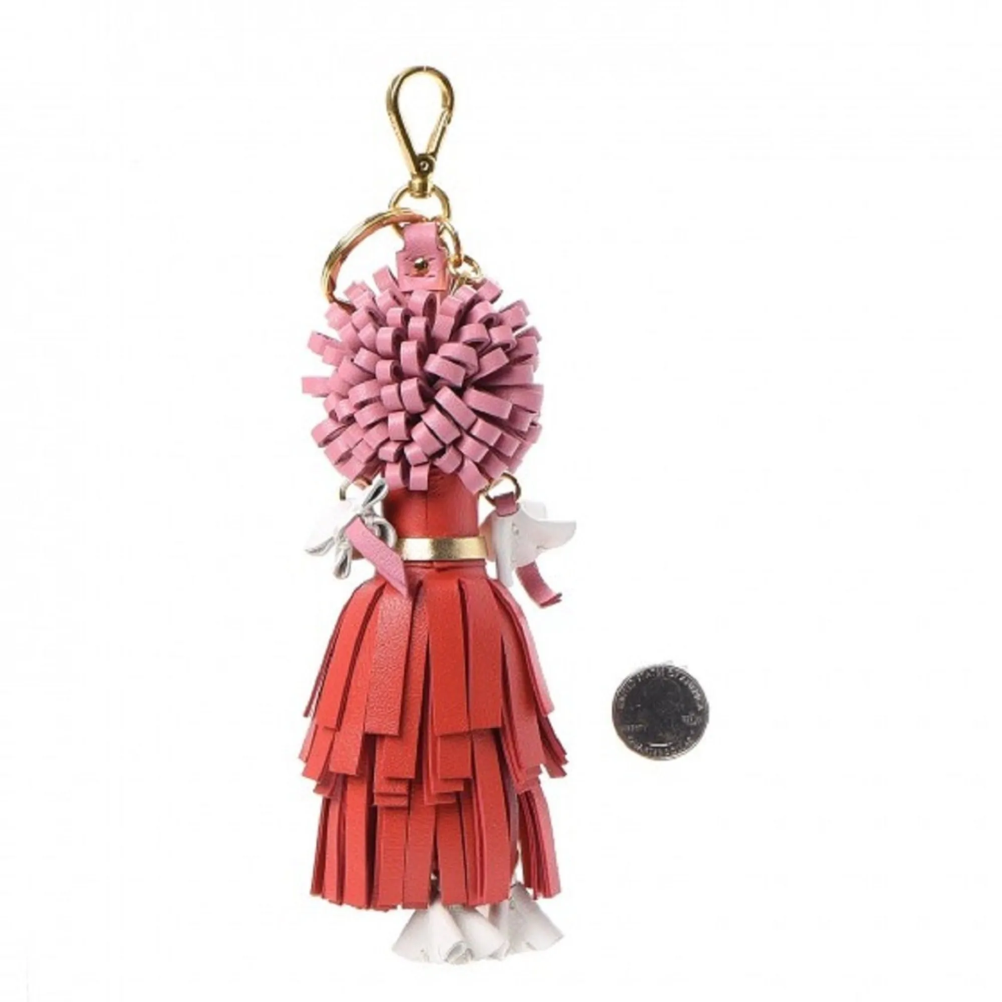 Prada Trick Pelle Key Chain Ring Bag Charm Doll Wendy Red Pink Leather