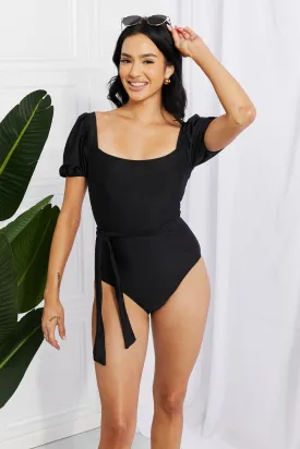 Puff Sleeve One-Piece Swimsuit in Black