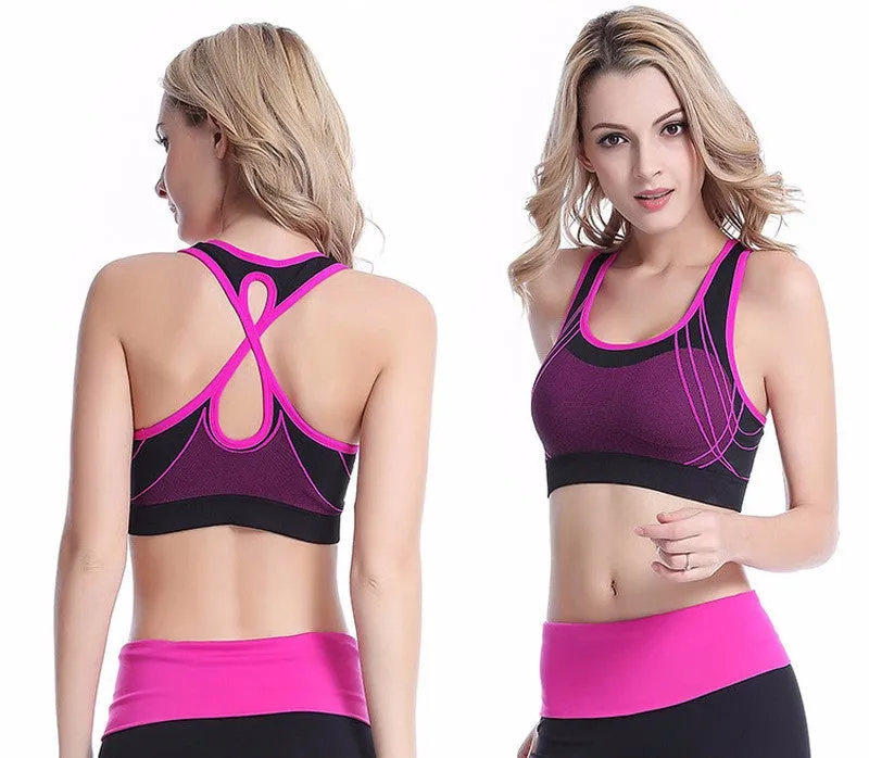 Quick Dry Color Accent Stripes Padded Sports Bra