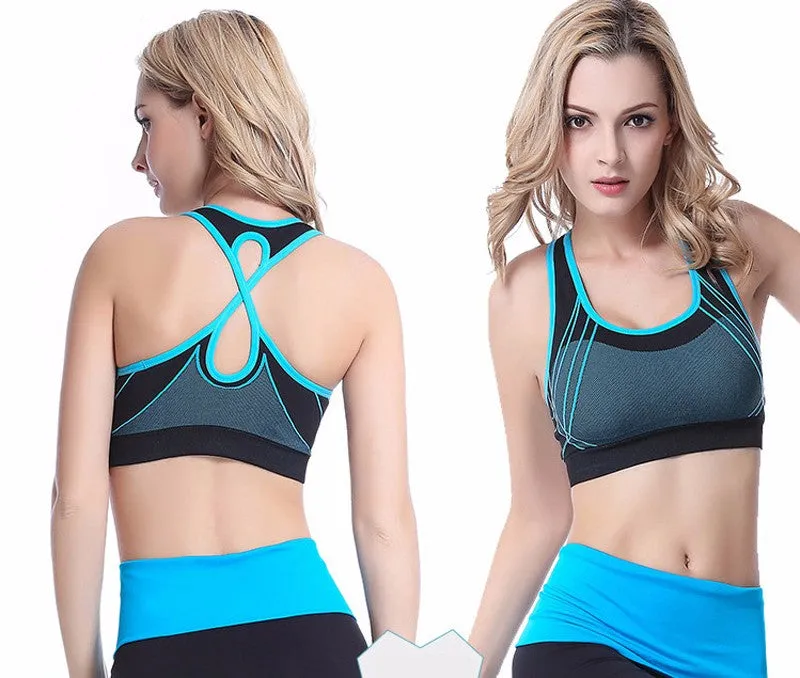 Quick Dry Color Accent Stripes Padded Sports Bra