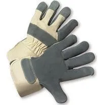 Radnor Large Premium Side Split Leather Palm Gloves With Rubberized Safety Cuff, Duck Canvas Back And Reinforced Knuckle Strap, Pull Tab, Index Finger And Fingertips