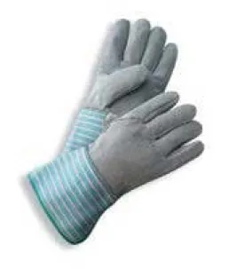 Radnor Large Select Shoulder Grade Split Leather Palm Gloves With Rubberized Safety Cuff, Full Leather Back And Wing Thumb