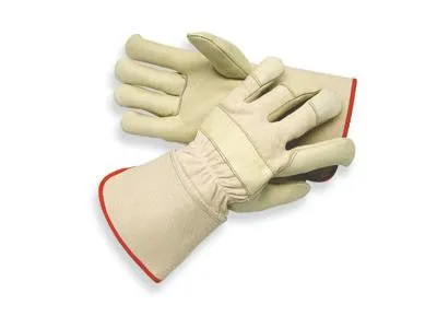 Radnor Medium Premium Grain Cowhide Leather Palm Gloves With Gauntlet Cuff, Natural White Canvas Back And Reinforced Knuckle Strap, Pull Tab, Index Finger And Fingertips