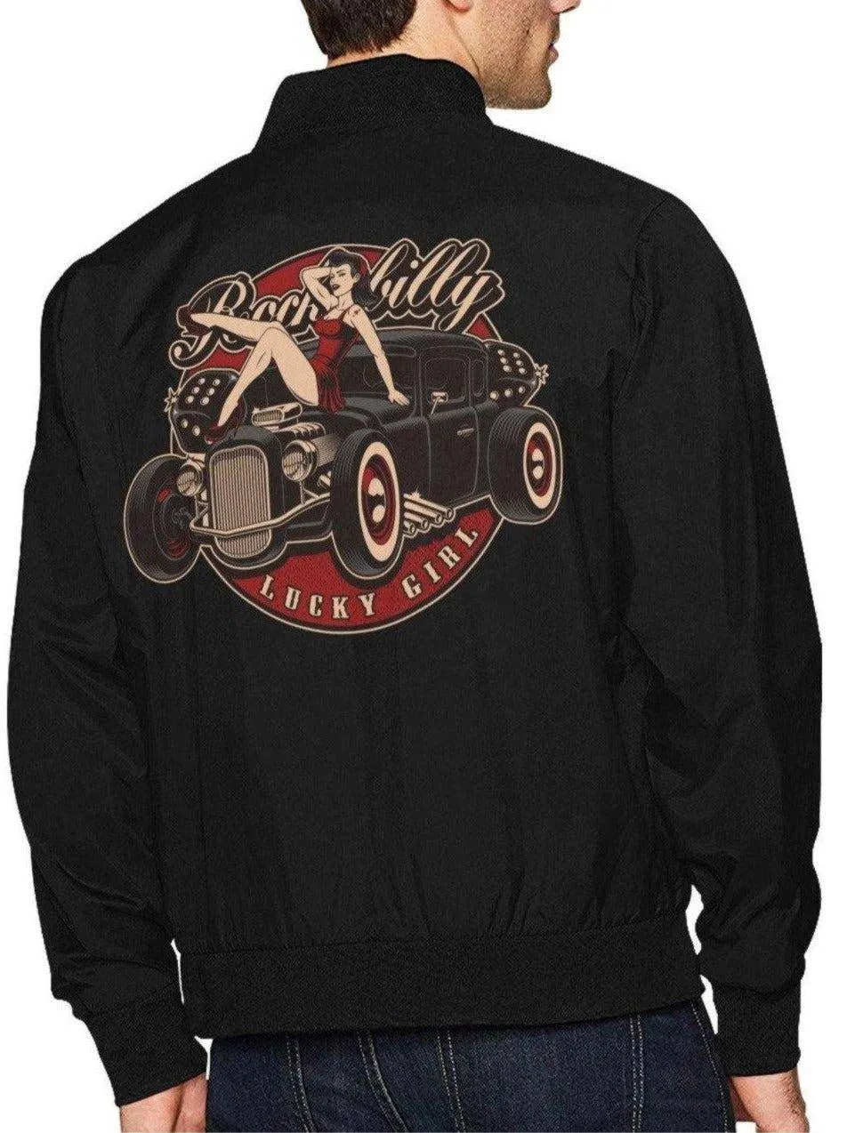 ROCKABILLY LUCKY GIRL Men's Hot Rod Bomber Jacket