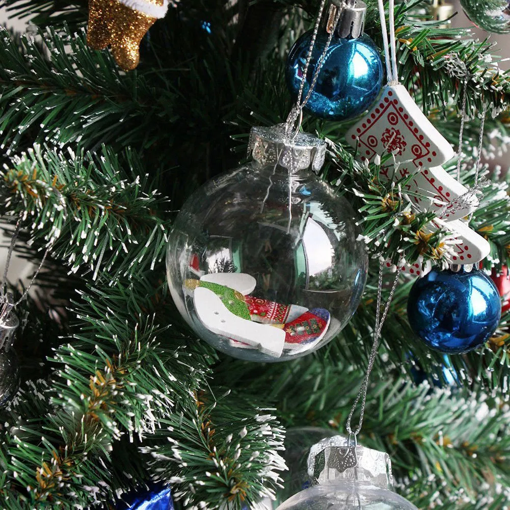 Set of 5 Christmas Hanging Glass Balls Clear Decor for Christmas Tree