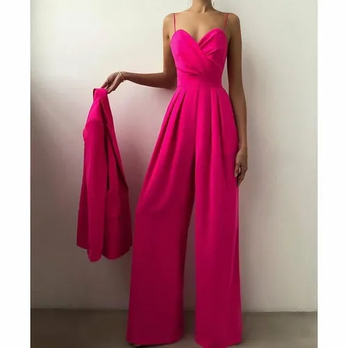 Solid Spaghetti Strap Strapless Long Jumpsuit