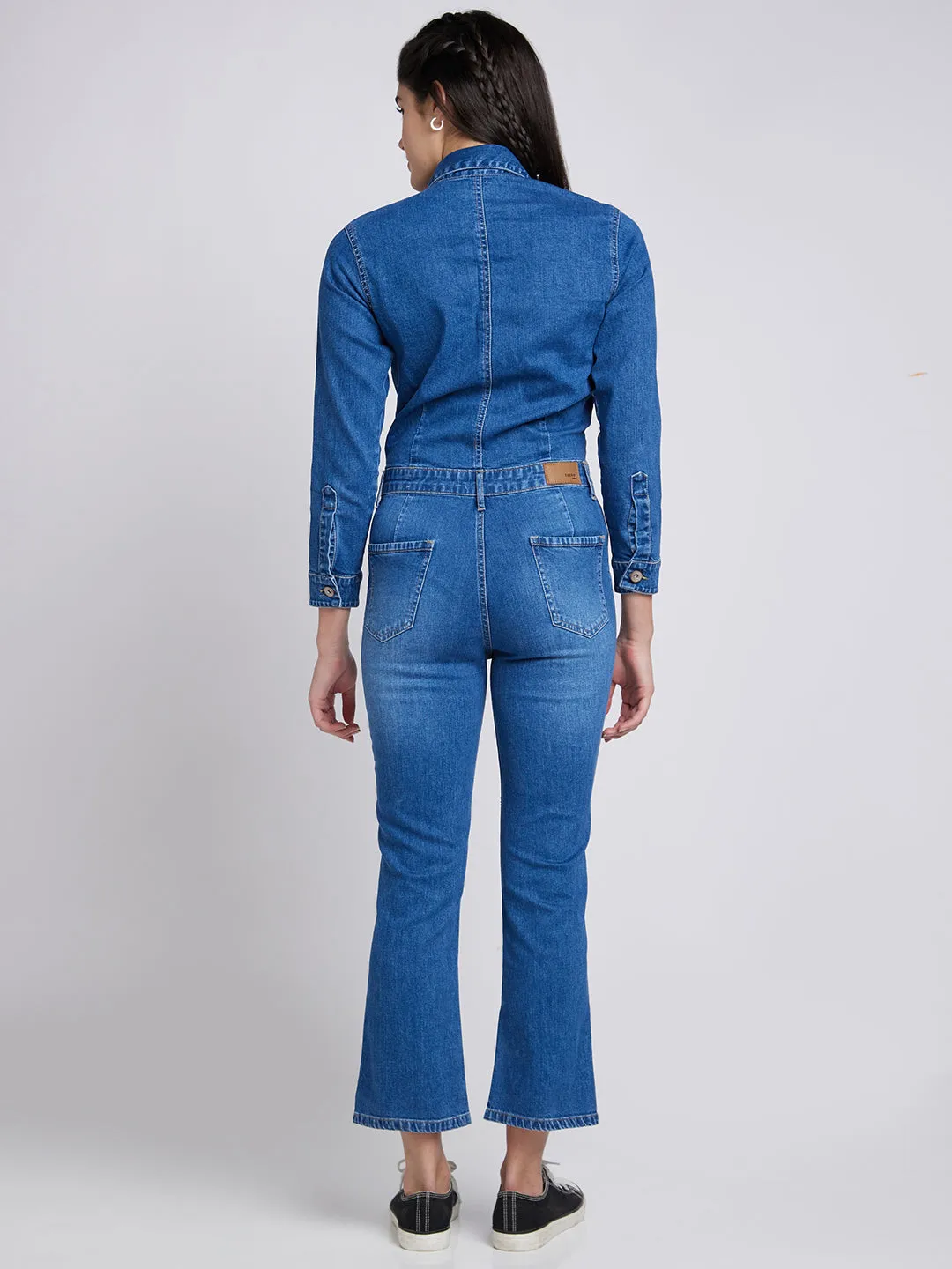 Spykar Women Mid Blue Lycra Bootcut Fit Ankle Length Jumpsuit (Elissa)