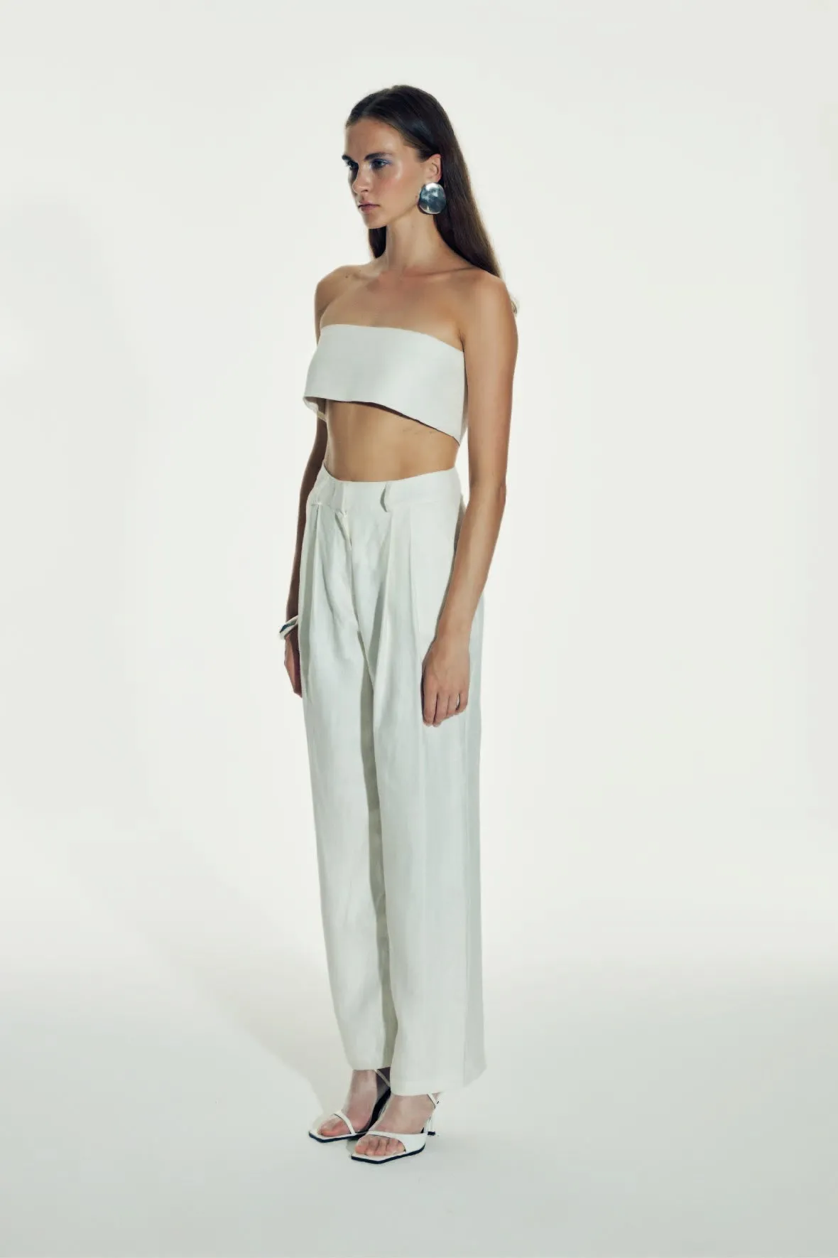 Tina Linen Trousers in White Sand