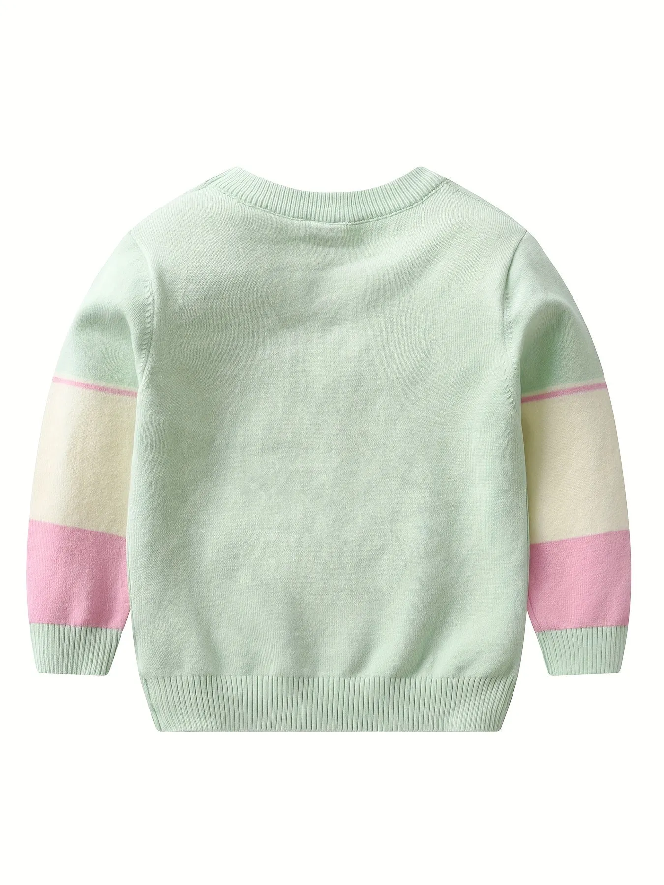 Vibrant Daisy Delight Crew Neck Sweater Top for Girls - Soft Beads and Butterfly Embroidery, Long Sleeves, Comfortable Fit, Spring and Autumn Wear, Ideal for Casual Outings and School Days