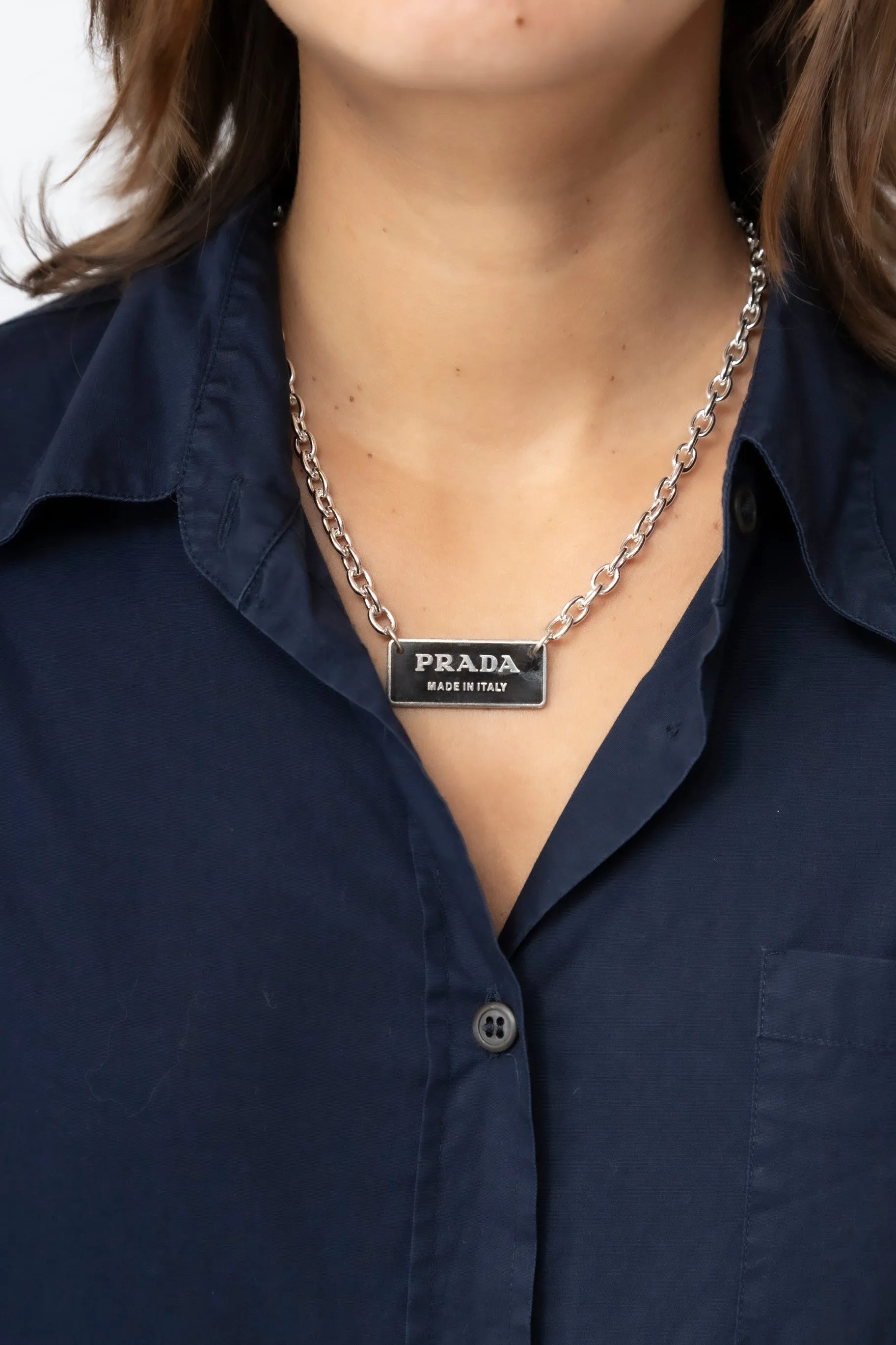 VT Rework: Prada Rectangular Logo Chunky Curb Necklace