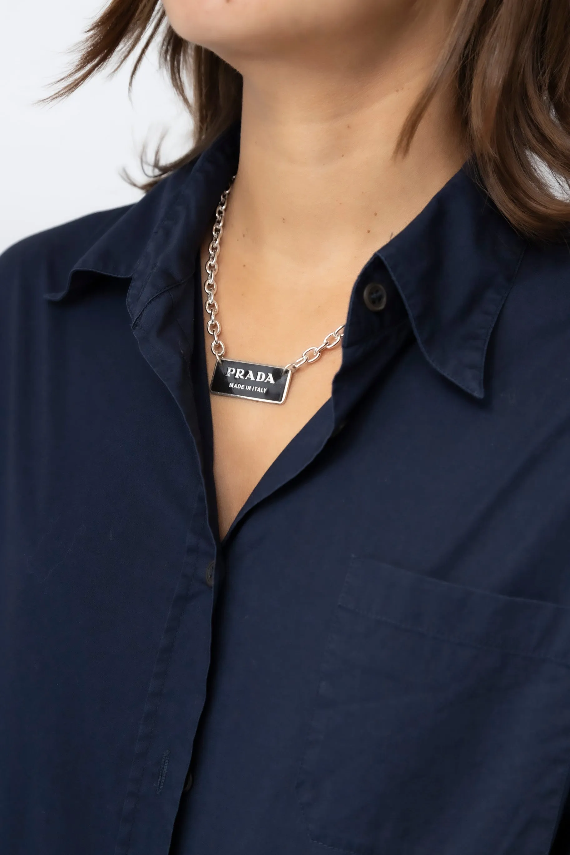 VT Rework: Prada Rectangular Logo Chunky Curb Necklace