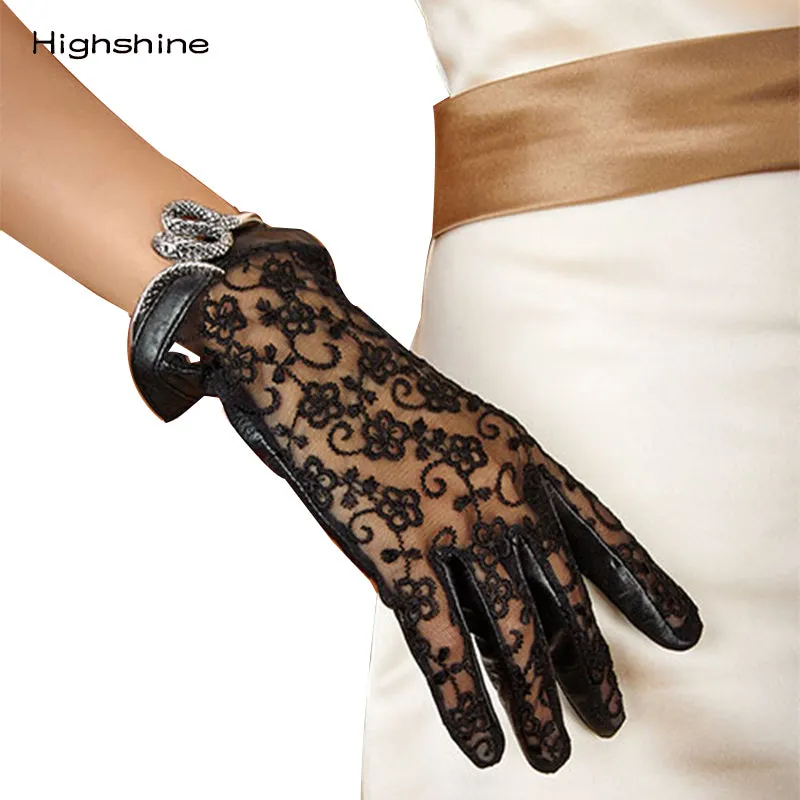 Woman's Lambskin Leather gloves  Lace Summer Car Driving Gloves