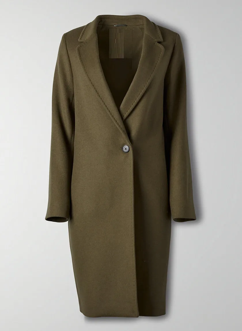 Women Wool Long Coat Green & Camel Color Style